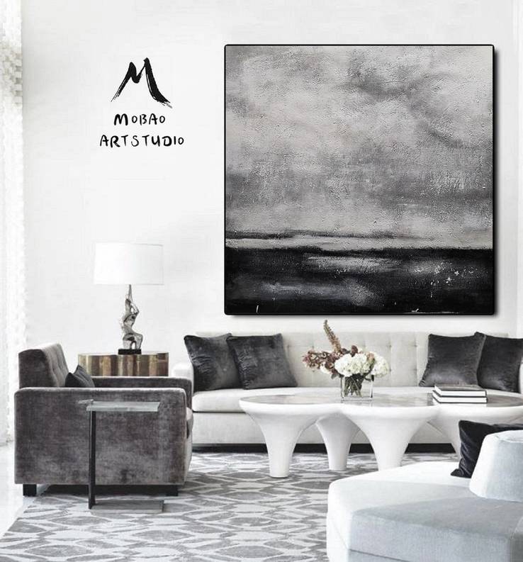 Black Original Hand-painted Size White Oil Abstract Canvas Wall Art 6G1DO